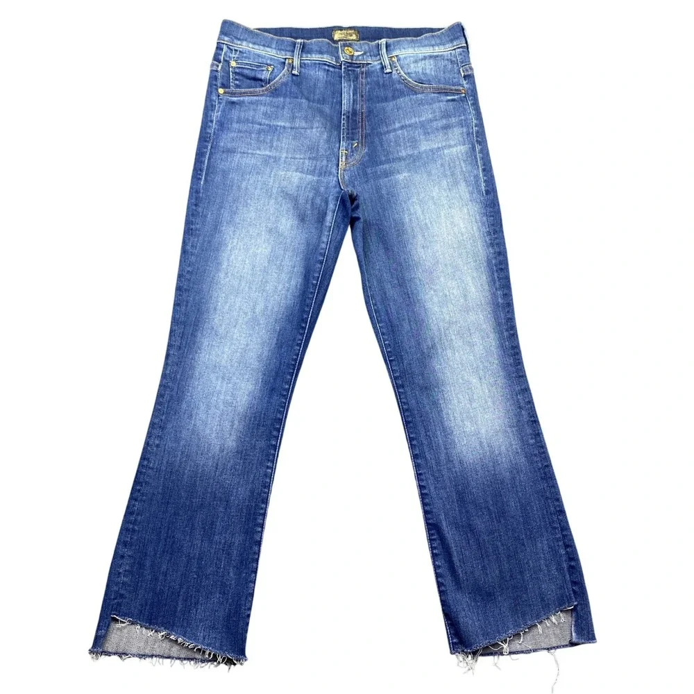 Mother Insider Crop Step Fray Jeans Blue Wash Size 27 Not Rough Enough Grunge